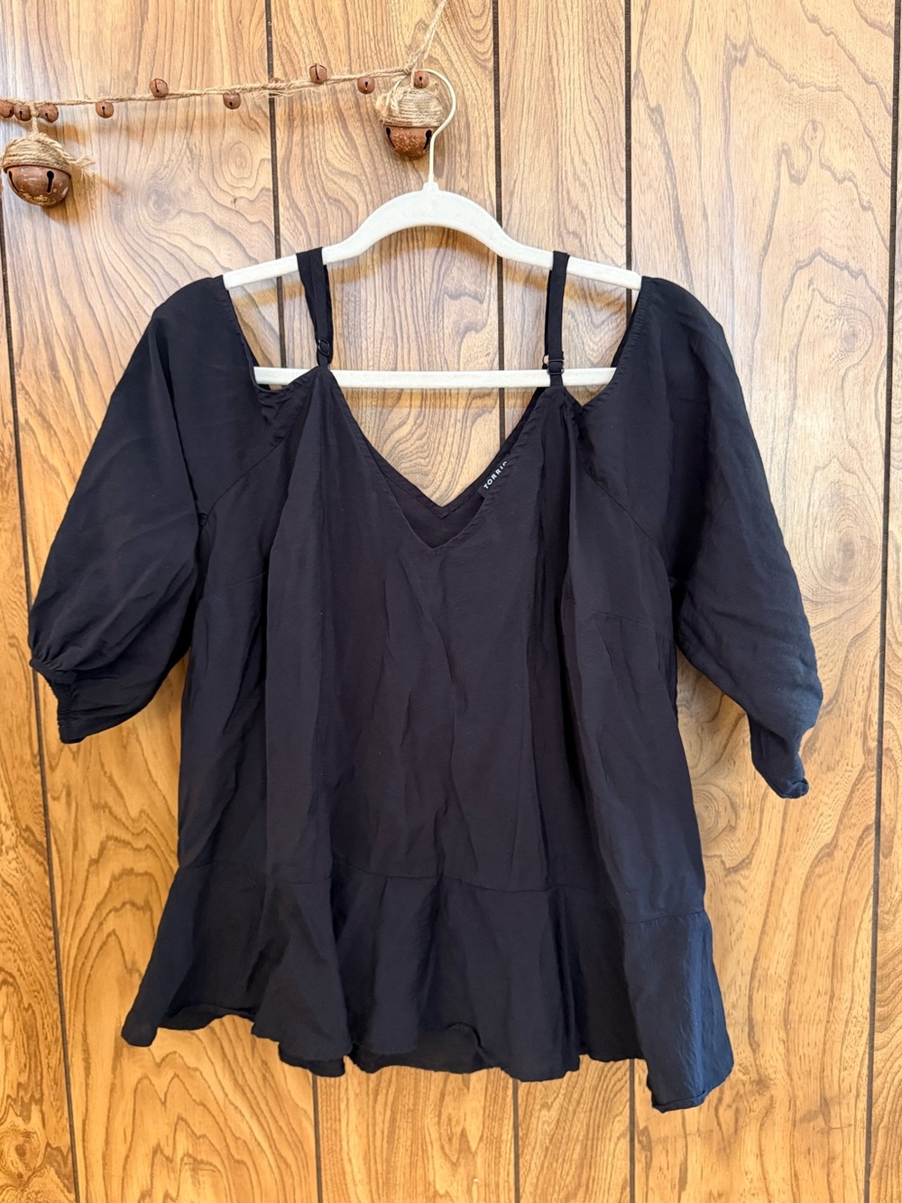 Torrid Size 0 Black Cold Shoulder Peplum Ruffle Blouse Top